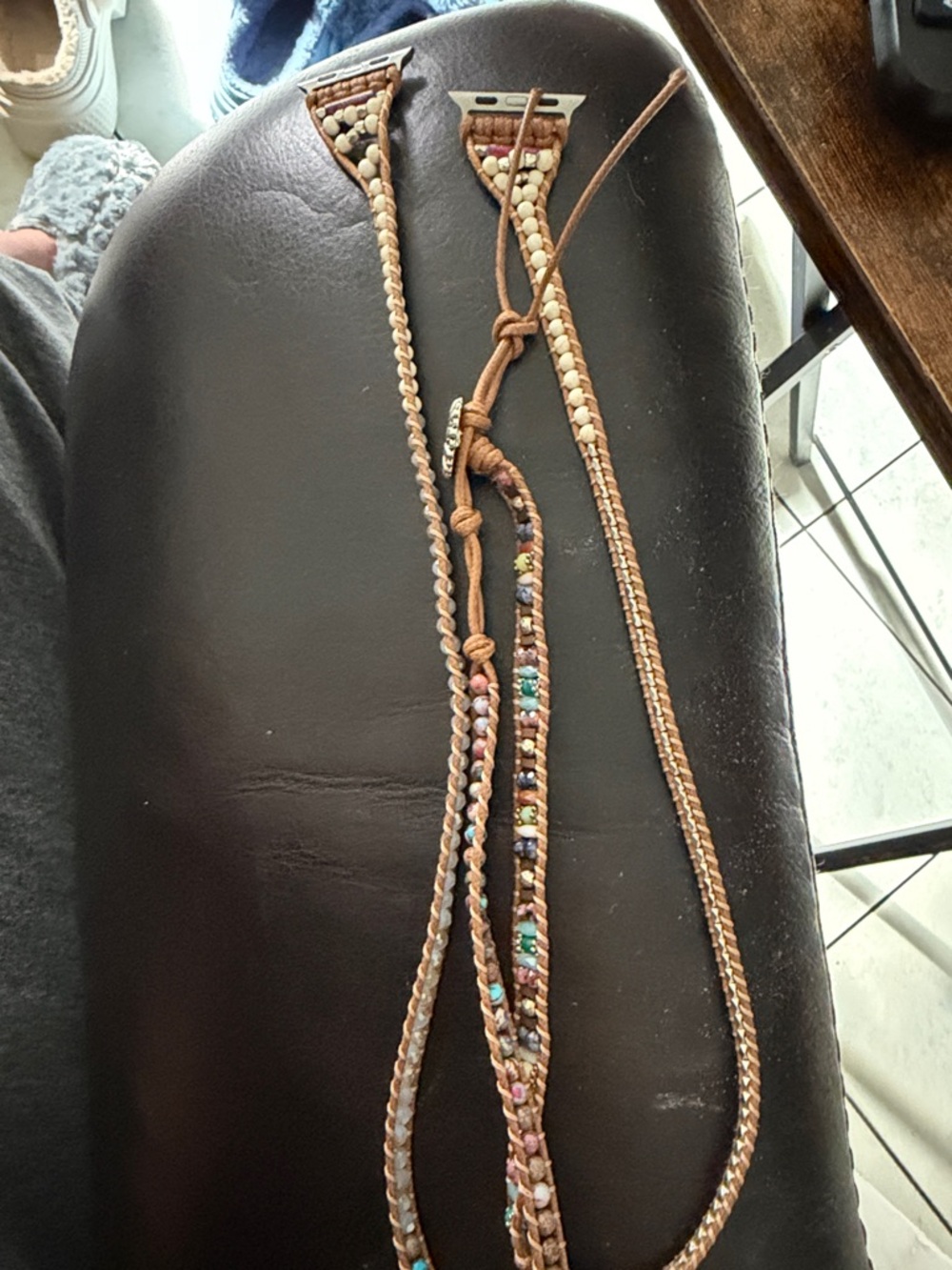 Boho Braided Leather Beaded Apple Watch Band Strap